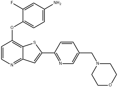 3-fluoro-4-((2-(5-(morpholinomethyl)pyridin-2-yl)thieno[3,2-b]pyridin-7-yl)oxy)aniline Struktur