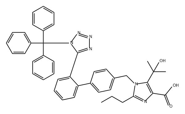 1H-Imidazole-4-carboxylic acid, 5-(1-hydroxy-1-methylethyl)-2-propyl-1-[[2'-[1-(triphenylmethyl)-1H-tetrazol-5-yl][1,1'-biphenyl]-4-yl]methyl]- Struktur