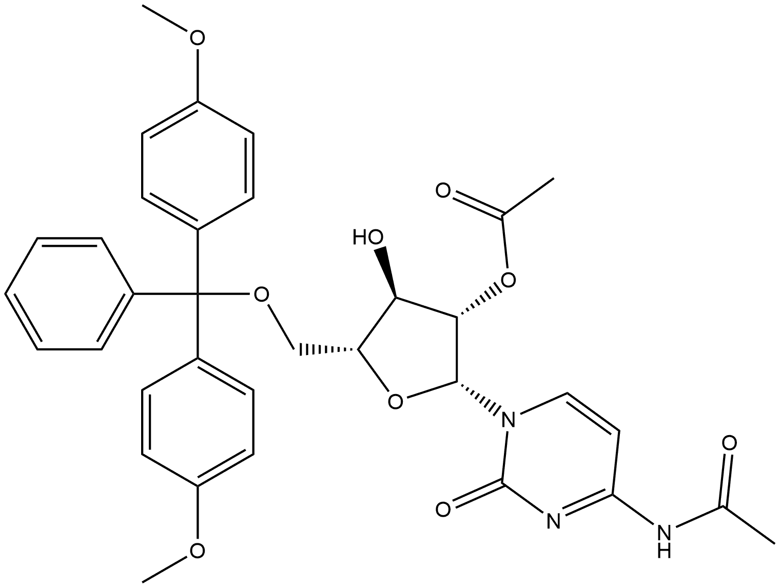 Acetamide, N-[1-[2-O-acetyl-5-O-[bis(4-methoxyphenyl)phenylmethyl]-β-D-arabinofuranosyl]-1,2-dihydro-2-oxo-4-pyrimidinyl]- Struktur