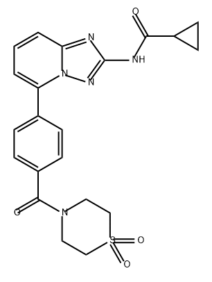 Cyclopropanecarboxamide, N-[5-[4-[(1,1-dioxido-4-thiomorpholinyl)carbonyl]phenyl][1,2,4]triazolo[1,5-a]pyridin-2-yl]- Struktur