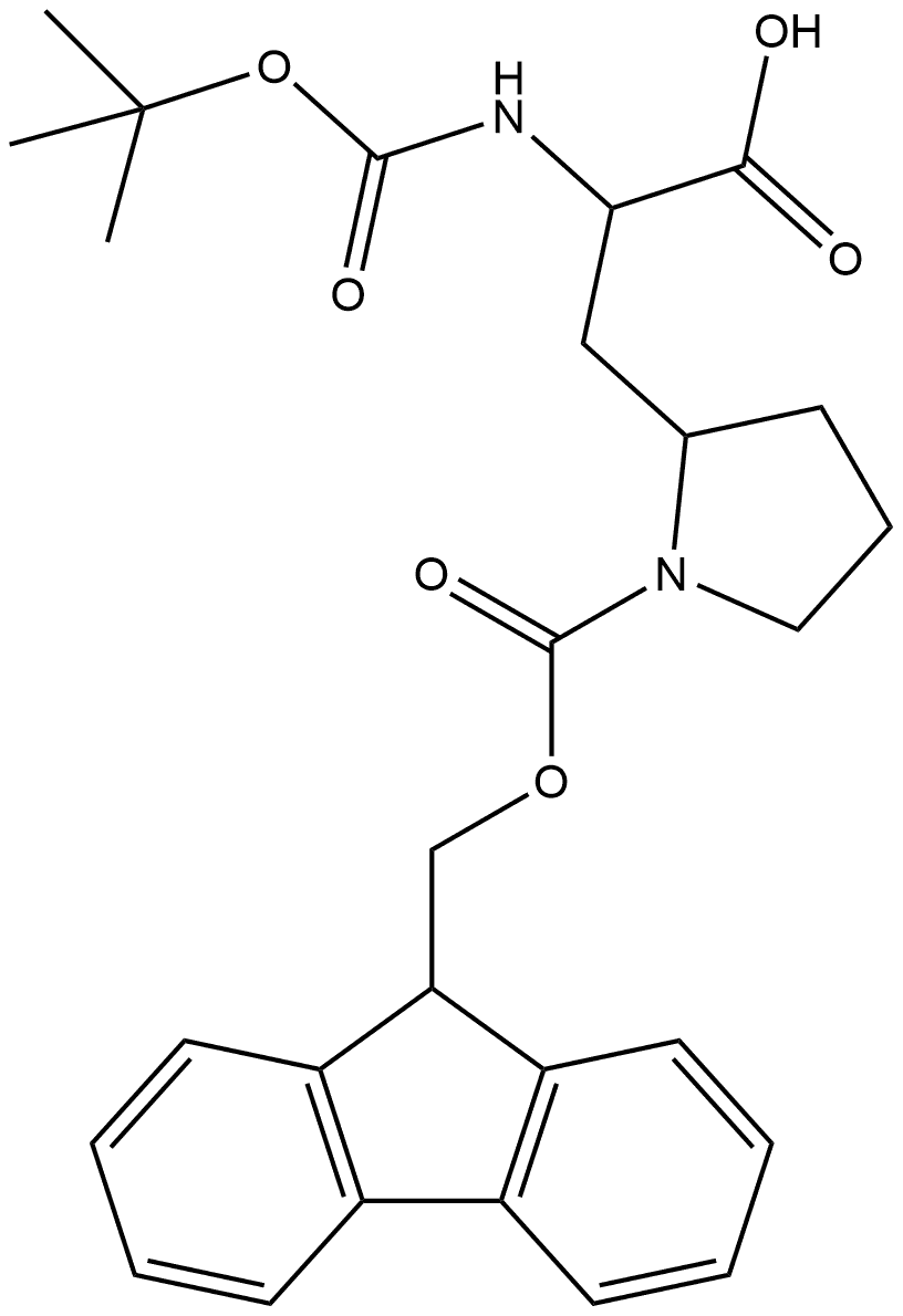 2-(2-tert-Butoxycarbonylamino-2-carboxy-ethyl)-pyrrolidine-1-carboxylic acid 9H- Struktur