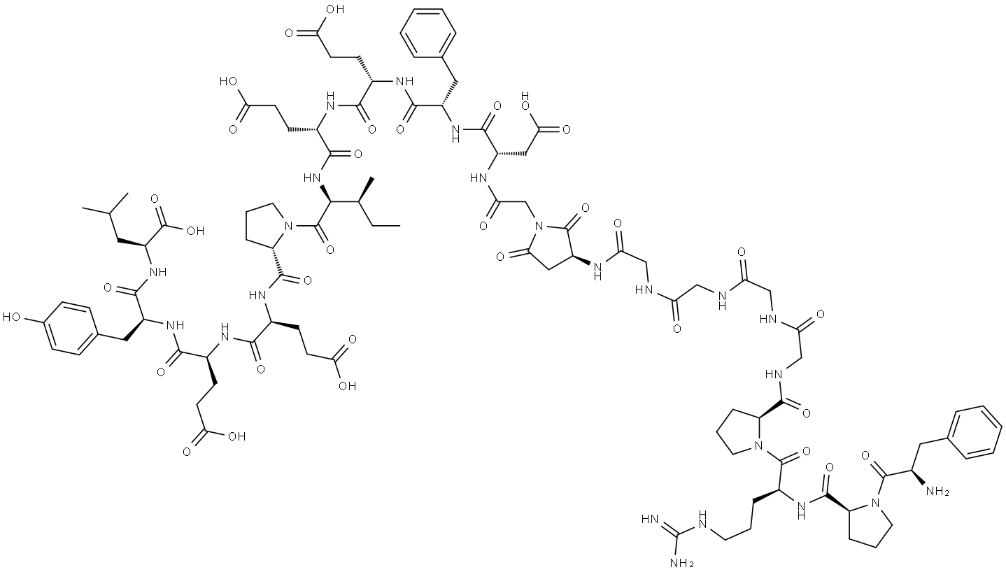 L-Leucine, D-phenylalanyl-L-prolyl-L-arginyl-L-prolylglycylglycylglycylglycyl-(3S)-3-amino-2,5-dioxo-1-pyrrolidineacetyl-L-α-aspartyl-L-phenylalanyl-L-α-glutamyl-L-α-glutamyl-L-isoleucyl-L-prolyl-L-α-glutamyl-L-α-glutamyl-L-tyrosyl- Struktur