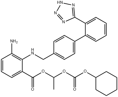 Benzoic acid, 3-amino-2-[[[2'-(2H-tetrazol-5-yl)[1,1'-biphenyl]-4-yl]methyl]amino]-, 1-[[(cyclohexyloxy)carbonyl]oxy]ethyl ester