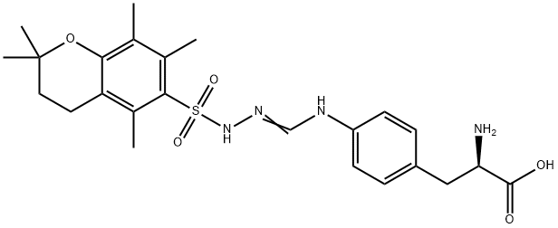 D-?Phenylalanine, 4-?[[[[(3,?4-?dihydro-?2,?2,?5,?7,?8-?pentamethyl-?2H-?1-?benzopyran-?6-?yl)?sulfonyl]?amino]?iminomethyl]?amino]?- Struktur