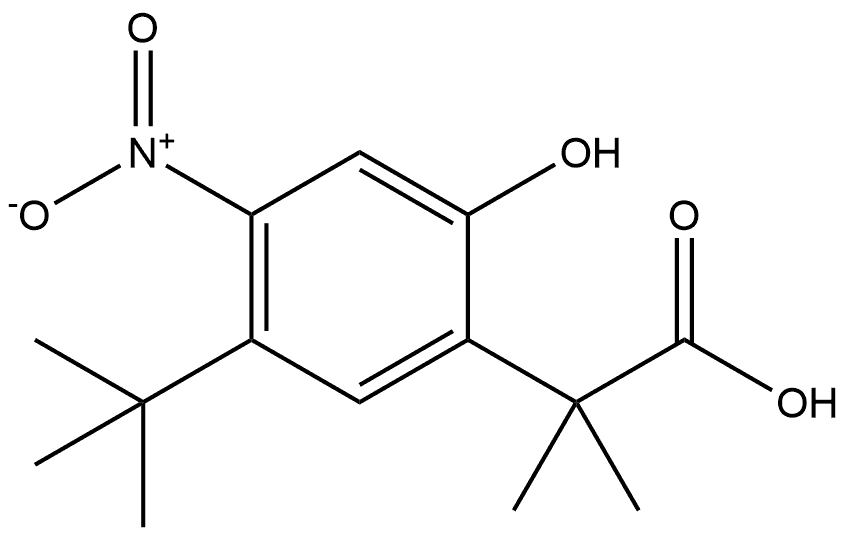 Benzeneacetic acid, 5-(1,1-dimethylethyl)-2-hydroxy-α,α-dimethyl-4-nitro- Struktur