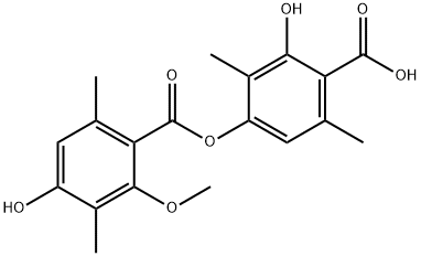 Benzoic acid, 2-hydroxy-4-[(4-hydroxy-2-methoxy-3,6-dimethylbenzoyl)oxy]-3,6-dimethyl- Struktur