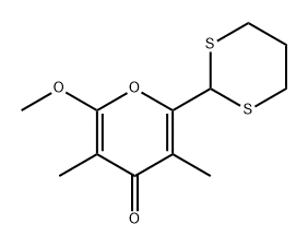 4H-Pyran-4-one, 2-(1,3-dithian-2-yl)-6-methoxy-3,5-dimethyl- Struktur