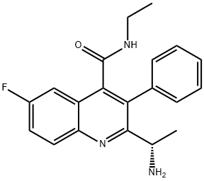 4-Quinolinecarboxamide, 2-[(1S)-1-aminoethyl]-N-ethyl-6-fluoro-3-phenyl- Struktur