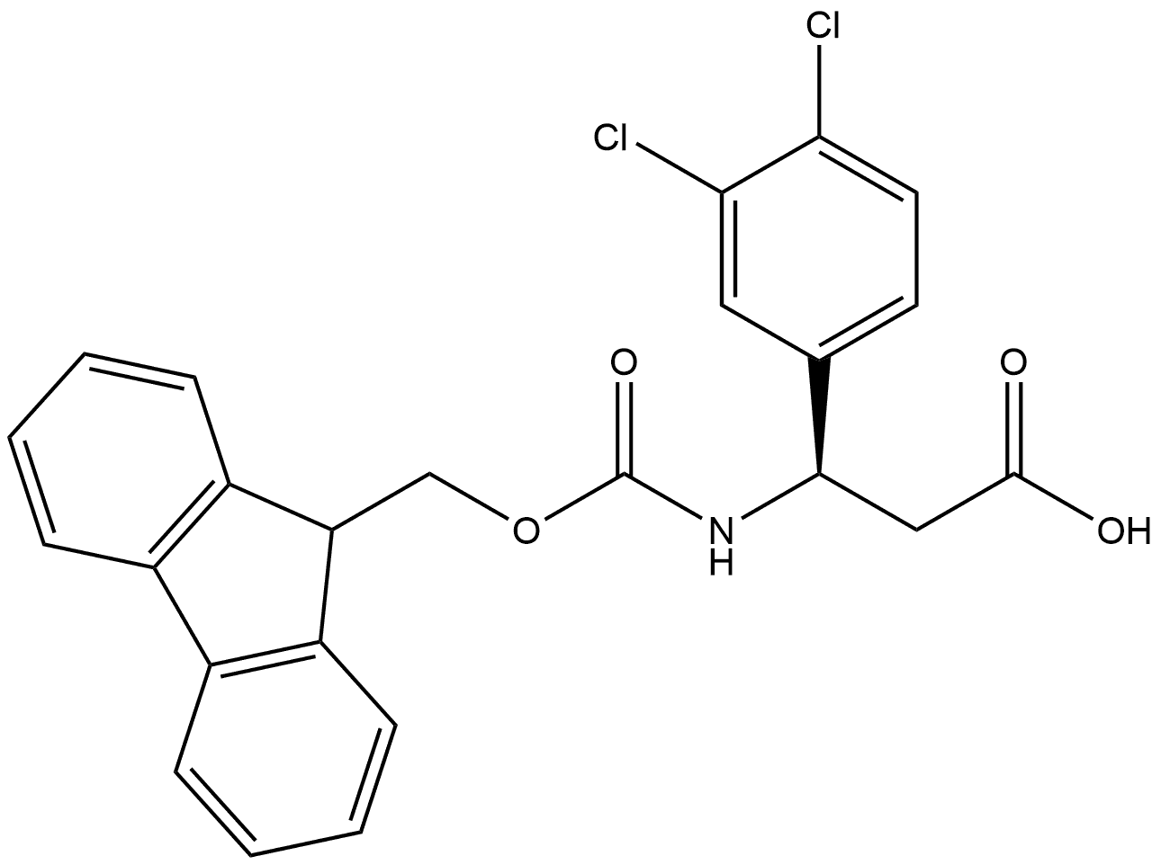 Benzenepropanoic acid, 3,4-dichloro-β-[[(9H-fluoren-9-ylmethoxy)carbonyl]amino]-, (βR)- Struktur