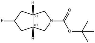 Cyclopenta[c]pyrrole-2(1H)-carboxylic acid, 5-fluorohexahydro-, 1,1-dimethylethyl ester, (3aR,6aS)-rel- Struktur