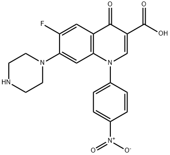 3-Quinolinecarboxylic acid, 6-fluoro-1,4-dihydro-1-(4-nitrophenyl)-4-oxo-7-(1-piperazinyl)- Struktur