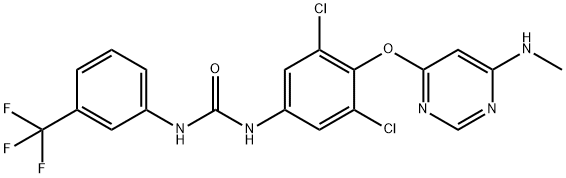 Urea, N-[3,5-dichloro-4-[[6-(methylamino)-4-pyrimidinyl]oxy]phenyl]-N'-[3-(trifluoromethyl)phenyl]- Struktur