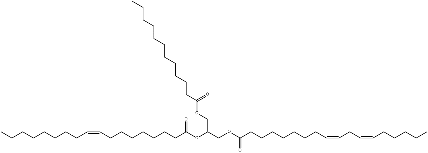 9,12-Octadecadienoic acid (9Z,12Z)-, 3-[(1-oxododecyl)oxy]-2-[[(9Z)-1-oxo-9-octadecenyl]oxy]propyl ester Struktur