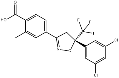 Benzoic acid, 4-[(5S)-5-(3,5-dichlorophenyl)-4,5-dihydro-5-(trifluoromethyl)-3-isoxazolyl]-2-methyl- Struktur