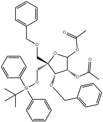 (3R,4S,5S)-4-(benzyloxy)-5-((benzyloxy)methyl)-5-(((tert-butyldiphenylsilyl)oxy)methyl)tetrahydrofuran-2,3-diyl diacetate Struktur