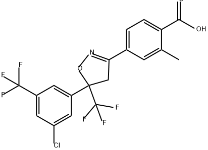 Benzoic acid, 4-[5-[3-chloro-5-(trifluoromethyl)phenyl]-4,5-dihydro-5-(trifluoromethyl)-3-isoxazolyl]-2-methyl- Struktur