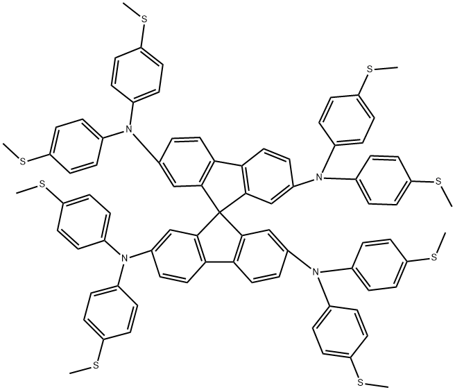 9,9'-Spirobi[9H-fluorene]-2,2',7,7'-tetramine, N2,N2,N2',N2',N7,N7,N7',N7'-octakis[4-(methylthio)phenyl]- Struktur