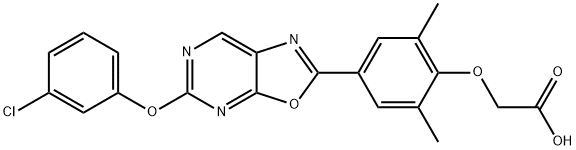 Acetic acid, 2-[4-[5-(3-chlorophenoxy)oxazolo[5,4-d]pyrimidin-2-yl]-2,6-dimethylphenoxy]- Struktur