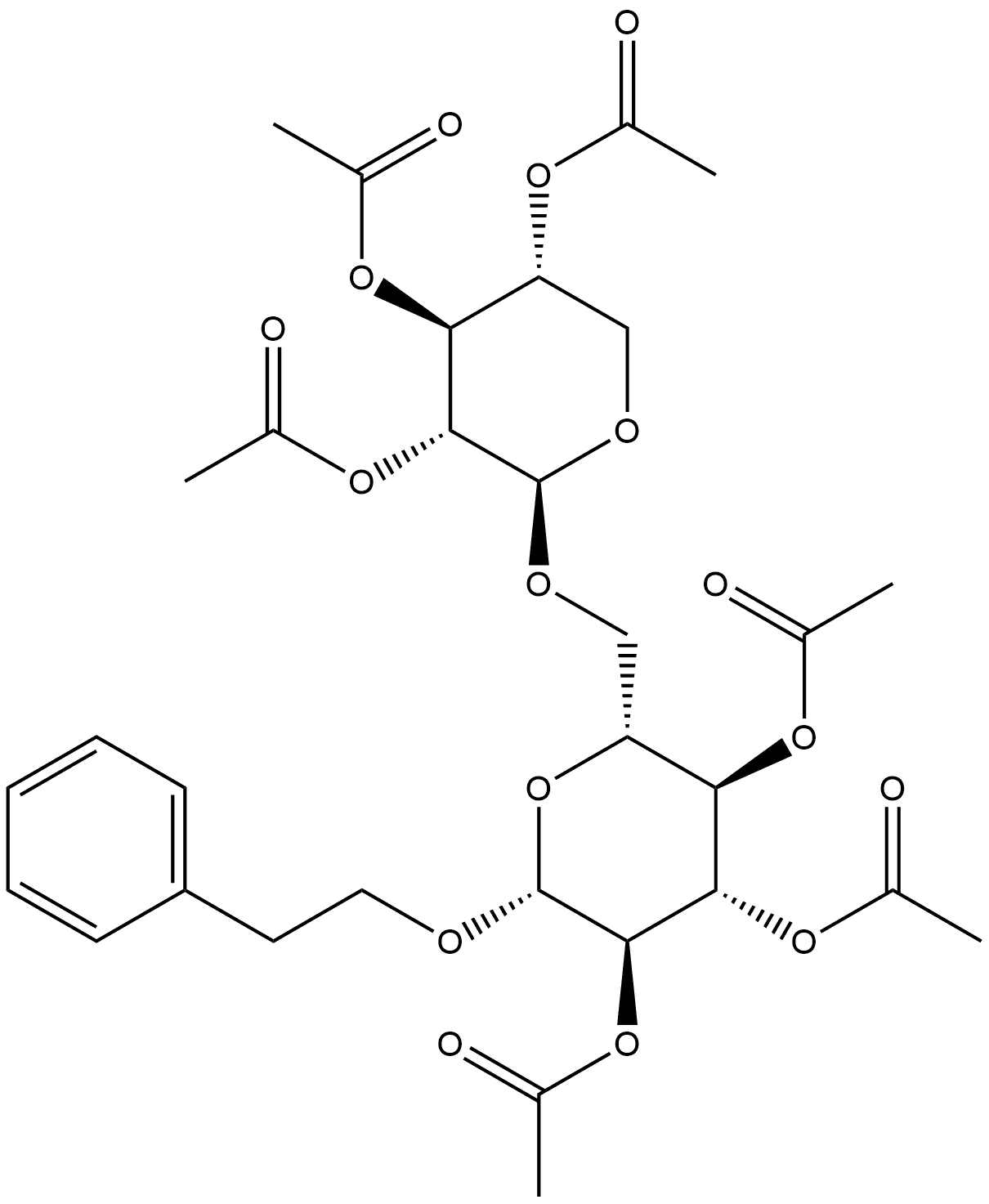 β-D-Glucopyranoside, 2-phenylethyl 6-O-(2,3,4-tri-O-acetyl-β-D-xylopyranosyl)-, triacetate (9CI) Struktur