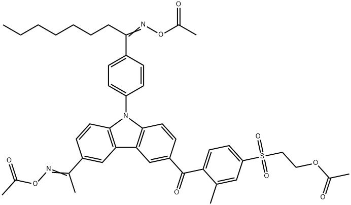 1-Octanone, 1-[4-[3-[4-[[2-(acetyloxy)ethyl]sulfonyl]-2-methylbenzoyl]-6-[1-[(acetyloxy)imino]ethyl]-9H-carbazol-9-yl]phenyl]-, 1-(O-acetyloxime) Struktur