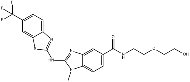 1H-Benzimidazole-5-carboxamide, N-[2-(2-hydroxyethoxy)ethyl]-1-methyl-2-[[6-(trifluoromethyl)-2-benzothiazolyl]amino]- Struktur