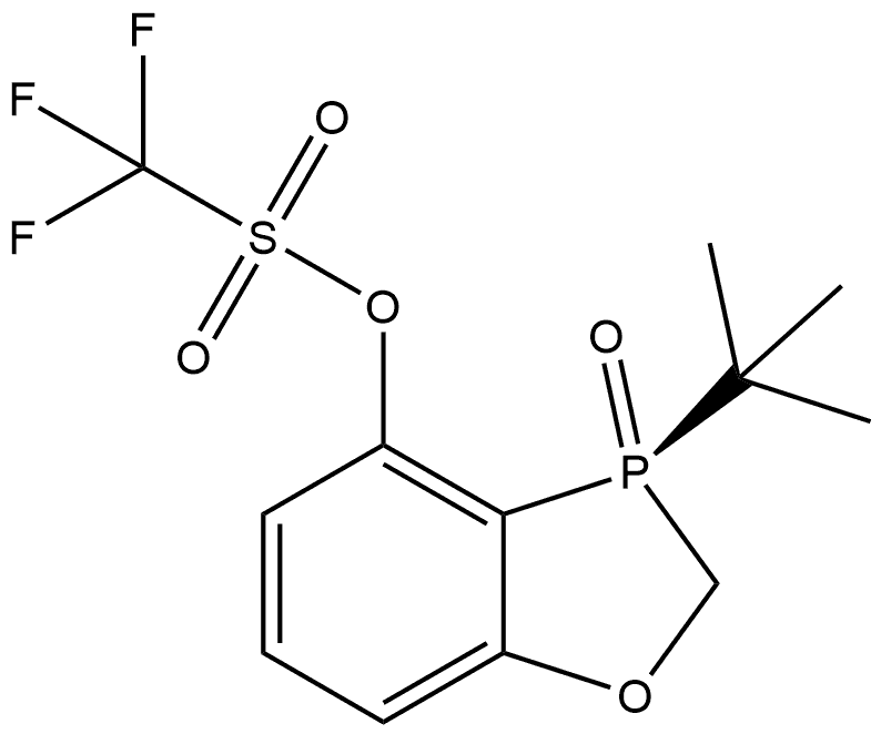 Methanesulfonic acid, 1,1,1-trifluoro-, (3S)-3-(1,1-dimethylethyl)-2,3-dihydro-3-oxido-1,3-benzoxaphosphol-4-yl ester Struktur