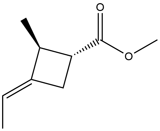 Cyclobutanecarboxylic acid, 3-ethylidene-2-methyl-, methyl ester, [1R- Struktur