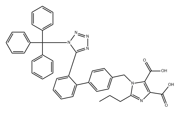 1H-Imidazole-4,5-dicarboxylic acid, 2-propyl-1-[[2'-[1-(triphenylmethyl)-1H-tetrazol-5-yl][1,1'-biphenyl]-4-yl]methyl]- Struktur