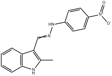 2-methyl-3-[2-(4-nitrophenyl)carbonohydrazonoyl]-1H-indole Struktur