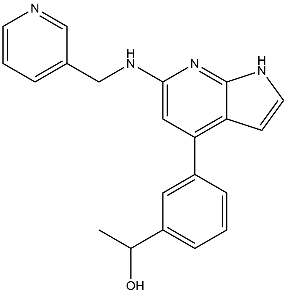 1-[3-[6-(pyridin-3-ylmethylamino)-1H-pyrrolo[2,3-b]pyridin-4-yl]phenyl]ethanol Struktur