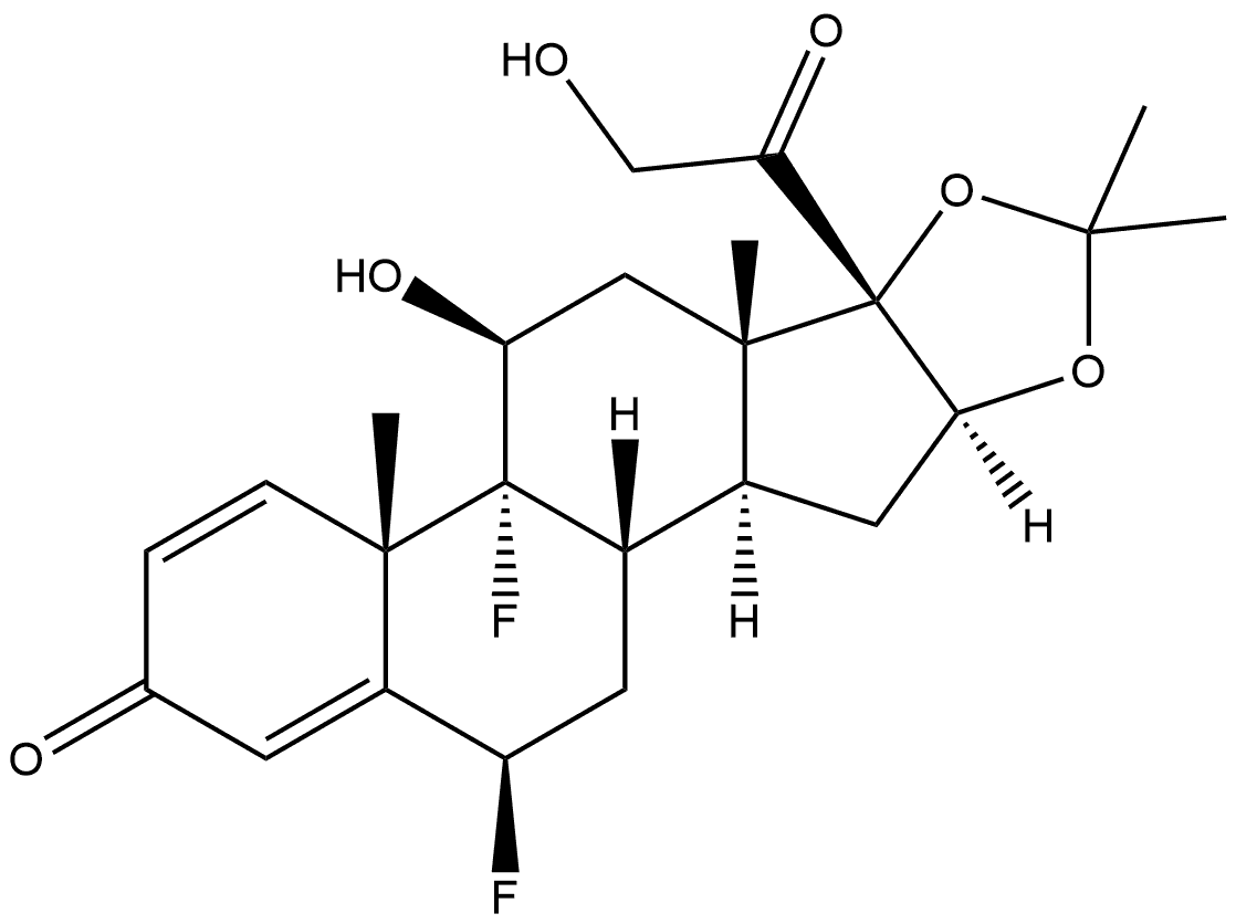 Pregna-1,4-diene-3,20-dione, 6,9-difluoro-11,21-dihydroxy-16,17-[(1-methylethylidene)bis(oxy)]-, (6β,11β,16α)- Struktur