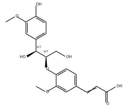 2-Propenoic acid, 3-[4-[(1R,2S)-2-hydroxy-2-(4-hydroxy-3-methoxyphenyl)-1-(hydroxymethyl)ethoxy]-3-methoxyphenyl]-, rel- Struktur