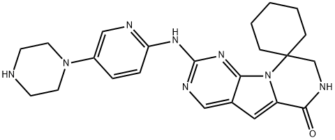 Spiro[cyclohexane-1,9'(6'H)-pyrazino[1',2':1,5]pyrrolo[2,3-d]pyrimidin]-6'-one, 7',8'-dihydro-2'-[[5-(1-piperazinyl)-2-pyridinyl]amino]- Struktur