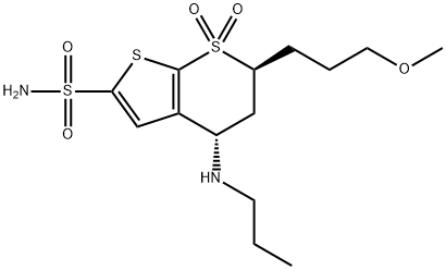 4H-Thieno[2,3-b]thiopyran-2-sulfonamide, 5,6-dihydro-6-(3-methoxypropyl)-4-(propylamino)-, 7,7-dioxide, (4S,6S)- Struktur