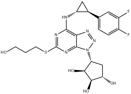 1,2,3-Cyclopentanetriol, 4-[7-[[(1R,2S)-2-(3,4-difluorophenyl)cyclopropyl]amino]-5-[(3-hydroxypropyl)thio]-3H-1,2,3-triazolo[4,5-d]pyrimidin-3-yl]-, (1S,2R,3S,4R)- Struktur