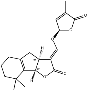 2H-Indeno[1,2-b]furan-2-one, 3-[[[(2R)-2,5-dihydro-4-methyl-5-oxo-2-furanyl]oxy]methylene]-3,3a,4,5,6,7,8,8b-octahydro-8,8-dimethyl-, (3E,3aS,8bR)-rel- Struktur