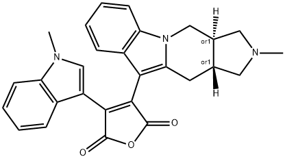 2,5-Furandione, 3-(2,3,3a,4,11,11a-hexahydro-2-methyl-1H-pyrrolo3,4:4,5pyrido1,2-aindol-10-yl)-4-(1-methyl-1H-indol-3-yl)-, trans- Struktur