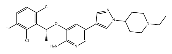 2-Pyridinamine, 3-[(1R)-1-(2,6-dichloro-3-fluorophenyl)ethoxy]-5-[1-(1-ethyl-4-piperidinyl)-1H-pyrazol-4-yl]- Struktur