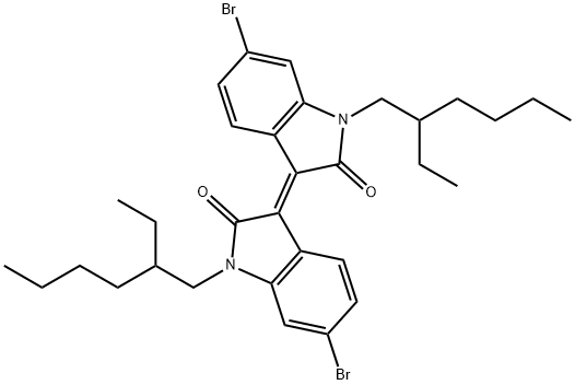 (E)-6,6'-dibromo-1,1'-bis(2-ethylhexyl)-[3,3'-biindolinylidene]-2,2'-dione Struktur