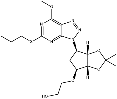 Ethanol, 2-[[(3aR,4S,6R,6aS)-tetrahydro-6-[7-methoxy-5-(propylthio)-3H-1,2,3-triazolo[4,5-d]pyrimidin-3-yl]-2,2-dimethyl-4H-cyclopenta-1,3-dioxol-4-yl]oxy]- Struktur