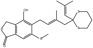 1(3H)-Isobenzofuranone, 4-hydroxy-6-methoxy-5-[3-methyl-4-[2-(2-methyl-1-propenyl)-1,3-dithian-2-yl]-2-butenyl]-, (E)- (9CI) Struktur