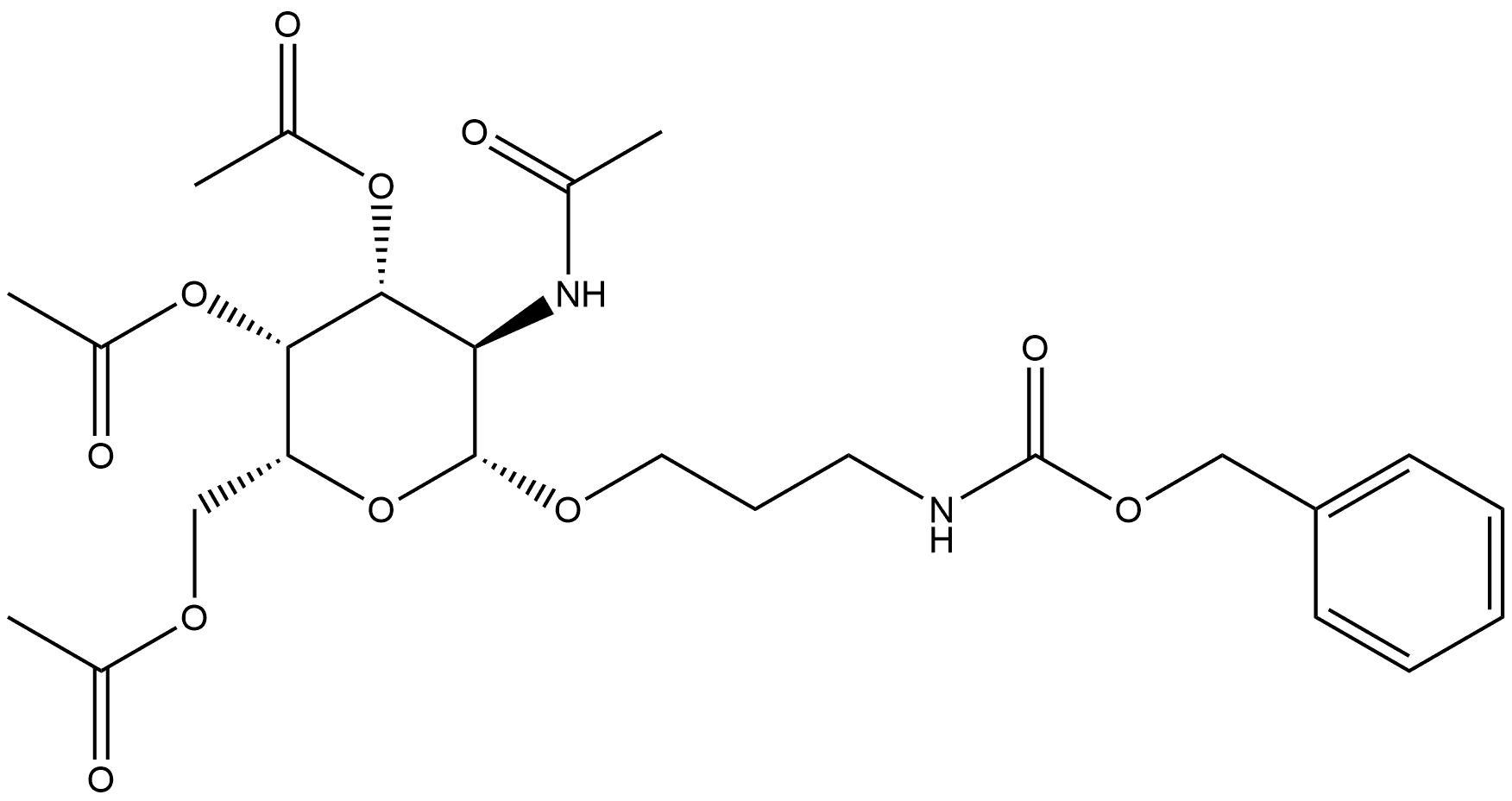 Carbamic acid, [3-[[3,4,6-tri-O-acetyl-2-(acetylamino)-2-deoxy-β-D-galactopyranosyl]oxy]propyl]-, phenylmethyl ester (9CI) Struktur