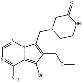 2-Piperazinone, 4-[[4-amino-5-bromo-6-(methoxymethyl)pyrrolo[2,1-f][1,2,4]triazin-7-yl]methyl]- Struktur