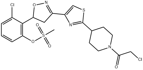 Ethanone, 2-chloro-1-[4-[4-[5-[2-chloro-6-[(methylsulfonyl)oxy]phenyl]-4,5-dihydro-3-isoxazolyl]-2-thiazolyl]-1-piperidinyl]- Struktur