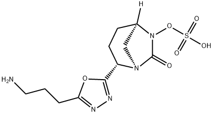 (1R,2S,5R)-2-[5-(3-Aminopropyl)-1,3,4-oxadiazol-2-yl]-7-oxo-1,6-diazabicyclo[3.2.1]oct-6-yl hydrogen sulfate Struktur