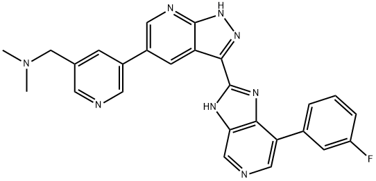 3-Pyridinemethanamine, 5-[3-[7-(3-fluorophenyl)-3H-imidazo[4,5-c]pyridin-2-yl]-1H-pyrazolo[3,4-b]pyridin-5-yl]-N,N-dimethyl- Struktur