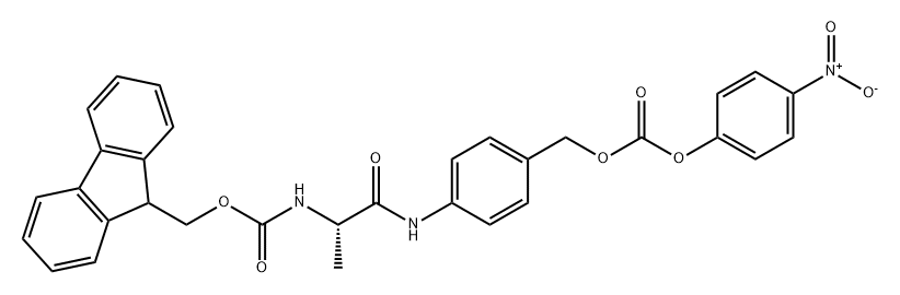 Carbonic acid, [4-[[(2S)-2-[[(9H-fluoren-9-ylmethoxy)carbonyl]amino]-1-oxopropyl]amino]phenyl]methyl 4-nitrophenyl ester Struktur