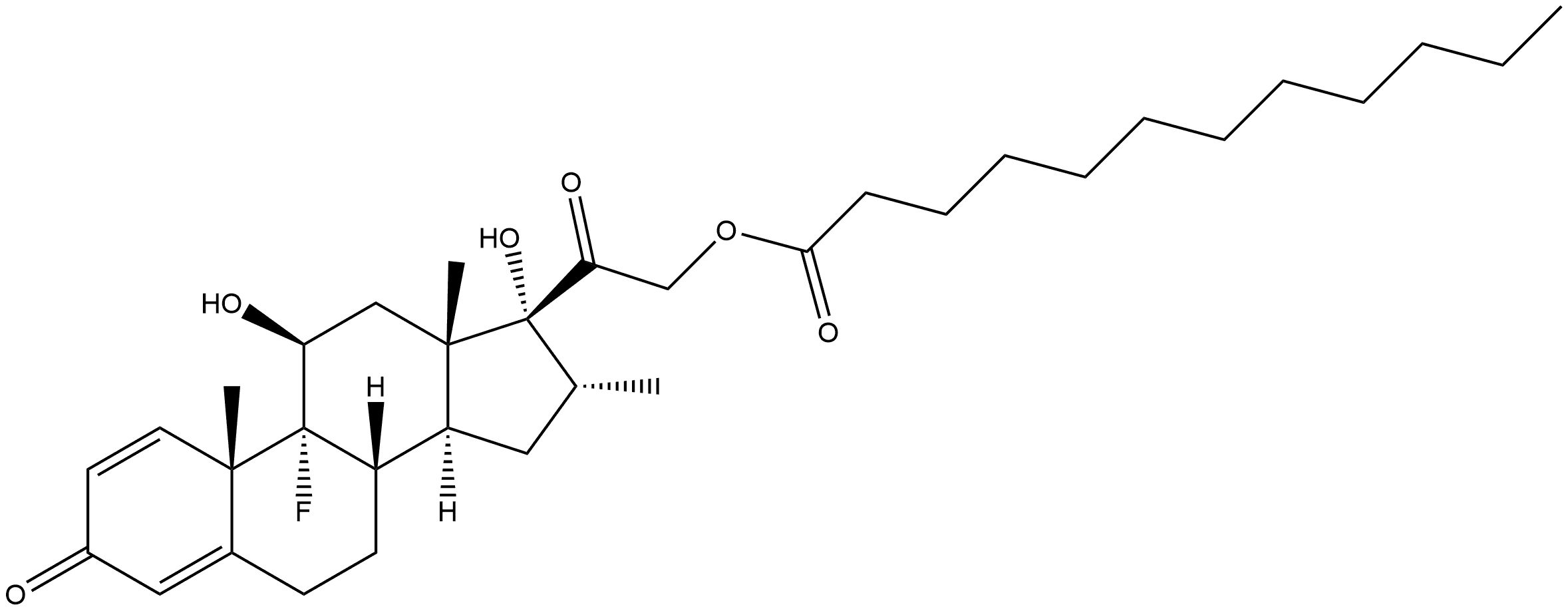 (11β,16α)-9-Fluoro-11,17-dihydroxy-16-methyl-21-[(1-oxododecyl)oxy]pregna-1,4-diene-3,20-dione Struktur