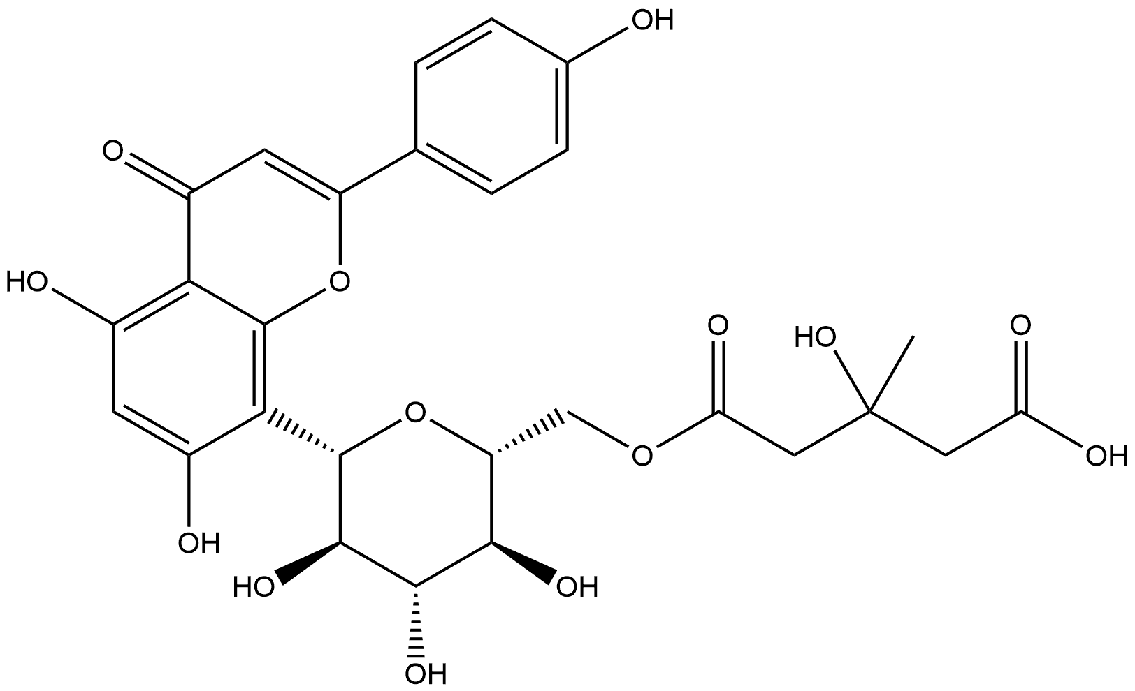 4H-1-Benzopyran-4-one, 8-[6-O-(4-carboxy-3-hydroxy-3-methyl-1-oxobutyl)-β-D-glucopyranosyl]-5,7-dihydroxy-2-(4-hydroxyphenyl)- Struktur