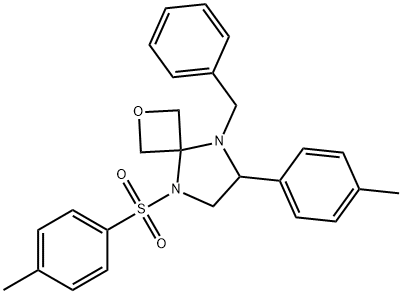 5-Benzyl-6-(p-tolyl)-8-tosyl-2-oxa-5,8-diazaspiro[3.4]octane Struktur